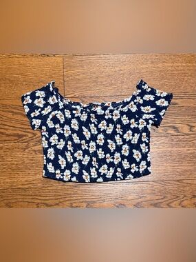 Lulus Women's Floral Smocked Off The Shoulder Short Sleeve Crop Top Size Small